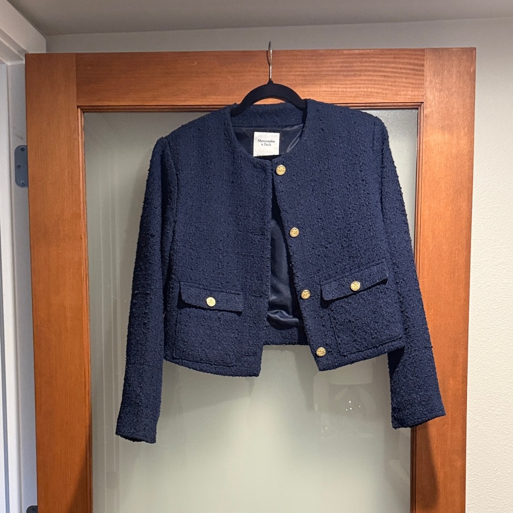 Abercrombie & Fitch Navy Textured Blazer with Gold Buttons